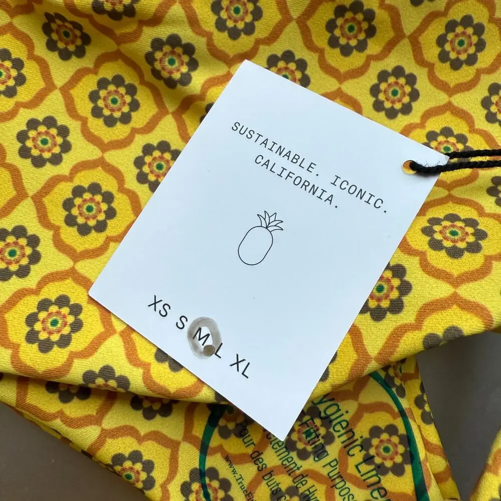 SKATIE Bikini Bottoms sz M‎ Yellow Floral Tile Print Sustainable Swimwear NWT